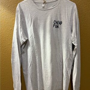 Gildan Gray Long-Sleeve Tee with Navy 'CHEAP FUN.' Chest Print
